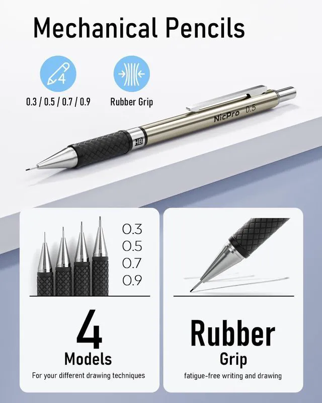 Alt view image 3 of 6 - 37PCS Art Mechanical Pencil Set, 4PCS Metal Drafting Pencil 0.3mm, 0.5 mm, 0.7 mm, 0.9 mm & 2PCS 2mm Lead Holder (6B 4B 2B HB 2H 4H Colors) For Sketching Drawing With 23 Tube Lead Case