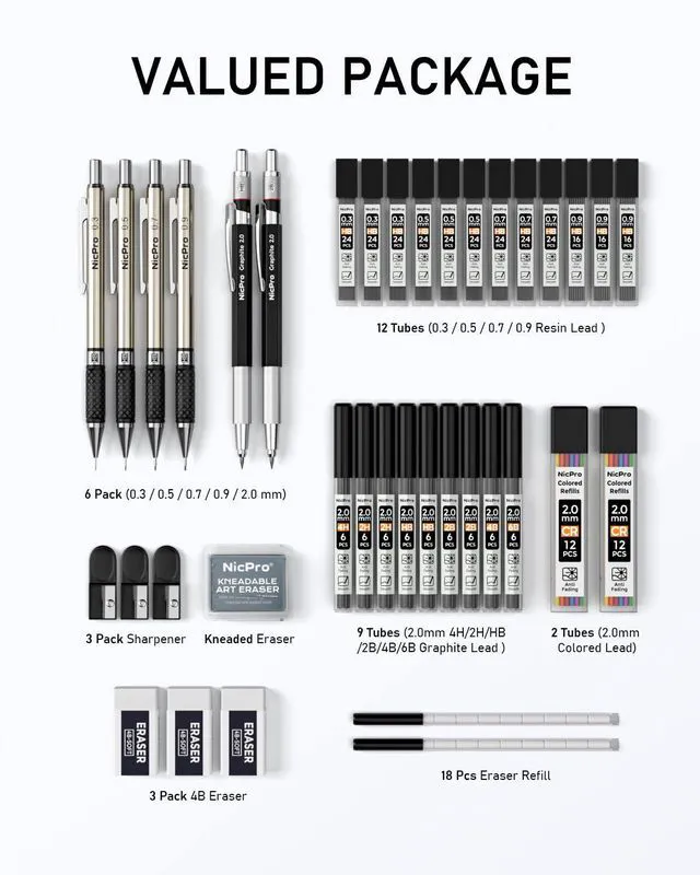 Alt view image 5 of 6 - 37PCS Art Mechanical Pencil Set, 4PCS Metal Drafting Pencil 0.3mm, 0.5 mm, 0.7 mm, 0.9 mm & 2PCS 2mm Lead Holder (6B 4B 2B HB 2H 4H Colors) For Sketching Drawing With 23 Tube Lead Case