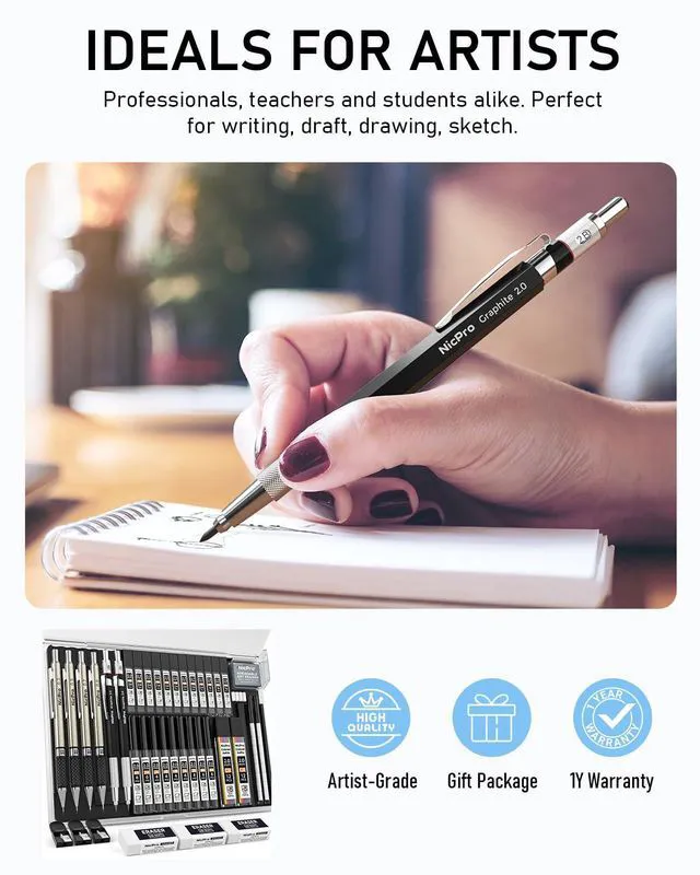 Alt view image 6 of 6 - 37PCS Art Mechanical Pencil Set, 4PCS Metal Drafting Pencil 0.3mm, 0.5 mm, 0.7 mm, 0.9 mm & 2PCS 2mm Lead Holder (6B 4B 2B HB 2H 4H Colors) For Sketching Drawing With 23 Tube Lead Case