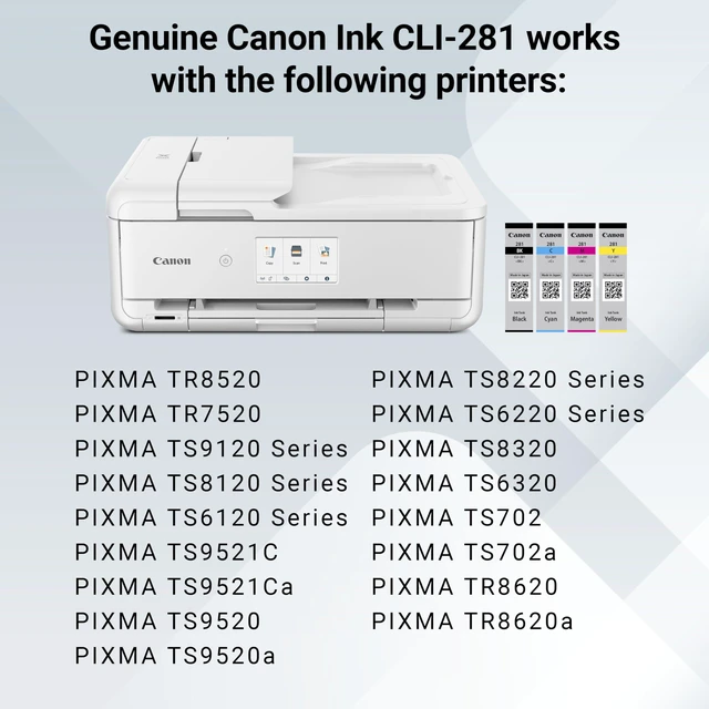 Alt view image 5 of 6 - CLI-281 Black, Cyan, Magenta and Yellow 4 Ink Pack, Compatible to TR8520, TR8620 Series, TS9120, and TS6210 Printers