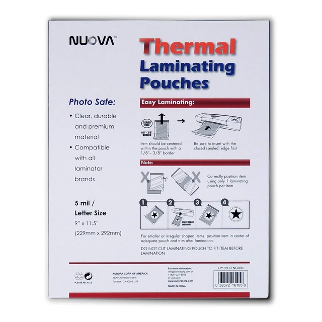 Alt view image 2 of 2 - Nuova 100-Pack, 5 Mil Thermal Laminating Pouches 9 x 11.5 Inches, Letter Size, LP105H