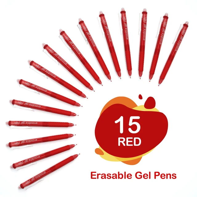 Alt view image 2 of 7 - Erasable Gel Pens, 15 Pack Red Retractable Erasable Pens Clicker, Fine Point, Make Mistakes Disappear, Red Ink for for School & Office