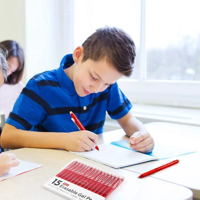 Alt view image 6 of 7 - Erasable Gel Pens, 15 Pack Red Retractable Erasable Pens Clicker, Fine Point, Make Mistakes Disappear, Red Ink for for School & Office