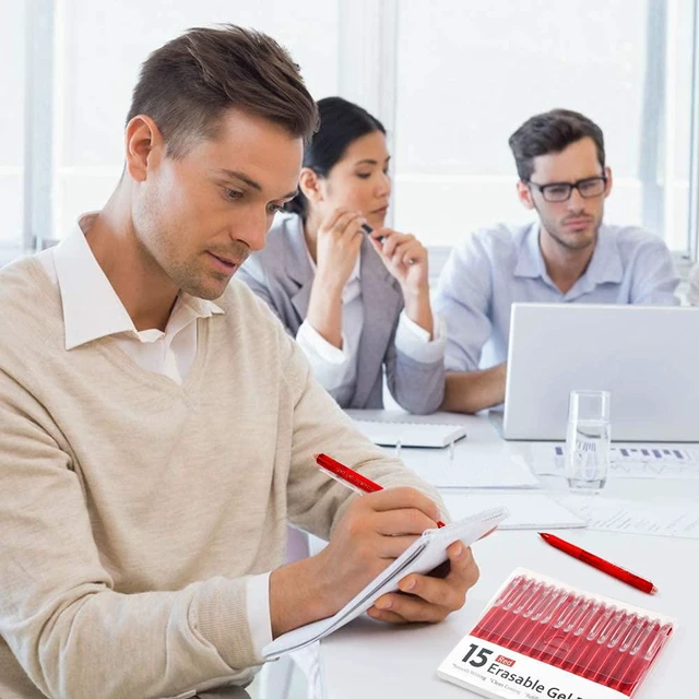 Alt view image 7 of 7 - Erasable Gel Pens, 15 Pack Red Retractable Erasable Pens Clicker, Fine Point, Make Mistakes Disappear, Red Ink for for School & Office