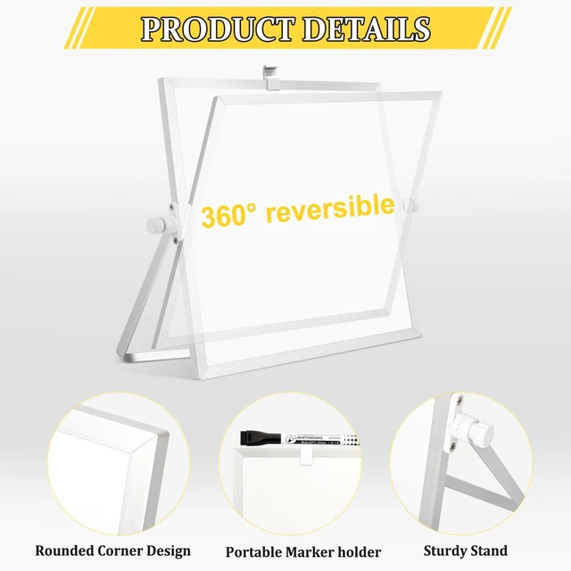 Alt view image 2 of 7 - Double-Sided Magnetic White Board with Stand, 10" x 10" Dry Erase Board with Stand, Desktop Whiteboard Easel, Portable Small White board dry erase for Drawing, Office, Home