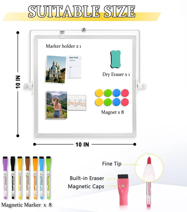 Alt view image 3 of 7 - Double-Sided Magnetic White Board with Stand, 10" x 10" Dry Erase Board with Stand, Desktop Whiteboard Easel, Portable Small White board dry erase for Drawing, Office, Home