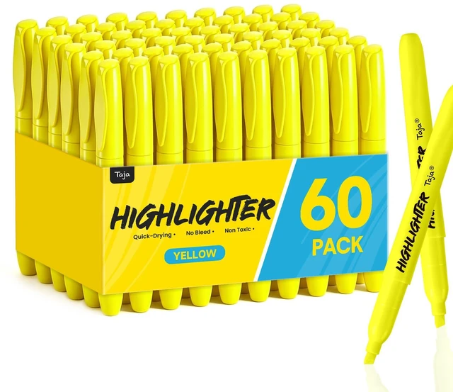 Main image of 60 Pack Highlighters, Yellow, Chisel Tip with No Bleed Ink Highlighters with Smooth Broad & Precise Lines, Ideal for Journaling & Note Taking, Study Essentials and Office Supplies