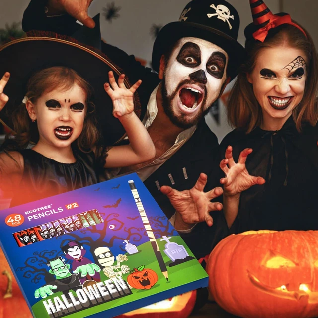 Alt view image 2 of 6 - Halloween Party Favors Pencils #2, Pre-Sharpened HB 48 Count Bulk Trick or Treat Gifts for Kids, Number 2 Pencils, School Classroom Supplies, Latex-Free Eraser, Smooth Writing, Drawing