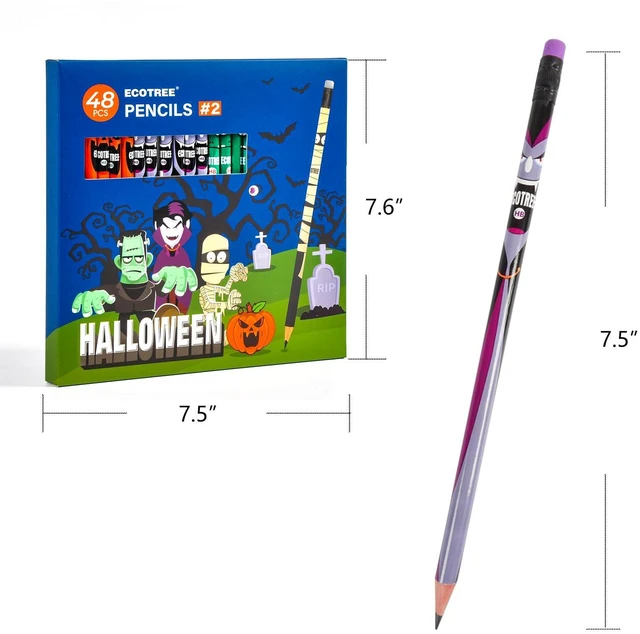 Alt view image 6 of 6 - Halloween Party Favors Pencils #2, Pre-Sharpened HB 48 Count Bulk Trick or Treat Gifts for Kids, Number 2 Pencils, School Classroom Supplies, Latex-Free Eraser, Smooth Writing, Drawing