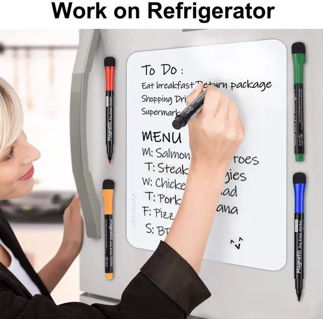 Alt view image 5 of 7 - 16 Pack Magnetic Dry Erase Markers - Fine Tip (8 Colors) Low Odor Whiteboard Markers for Kids & School, for Whiteboard, Calendar, Refrigerator