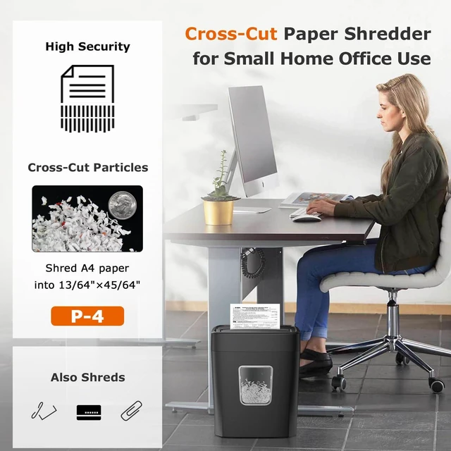 Alt view image 3 of 7 - 9-Sheet Crosscut Paper Shredder for Home, P-4 Security Level Shreds Credit Card, Mail, Staple & Clip, Document Shredder, 4.2 Gal Wastebasket, Small Shredder for Home Office, C261-C
