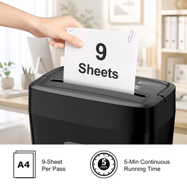 Alt view image 2 of 7 - 9-Sheet Crosscut Paper Shredder for Home, P-4 Security Level Shreds Credit Card, Mail, Staple & Clip, Document Shredder, 4.2 Gal Wastebasket, Small Shredder for Home Office, C261-C