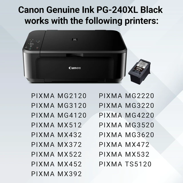 Alt view image 7 of 7 - PG-240 XL Genuine Black Ink Cartridge, Compatible with MG2120/3120/4120, MX512/432/472/372/392/522/532/452, MG2220/3220/4220/3520/3620, TS5120