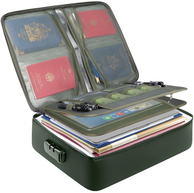 Main image of Fireproof Document Box with Lock, Waterproof Fire Safe File Bag Fire Proof Certified, Waterproof Dual Zippers, Combination Lock, Multi-Compartment Storage, File Organizer for Home Office