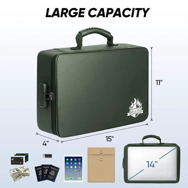 Alt view image 4 of 7 - Fireproof Document Box with Lock, Waterproof Fire Safe File Bag Fire Proof Certified, Waterproof Dual Zippers, Combination Lock, Multi-Compartment Storage, File Organizer for Home Office
