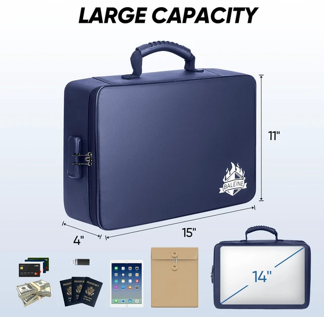 Alt view image 4 of 7 - Fireproof Document Box with Lock, Waterproof Fire Safe File Bag Fire Proof Certified, Waterproof Dual Zippers, Combination Lock, Multi-Compartment Storage, File Organizer for Home Office