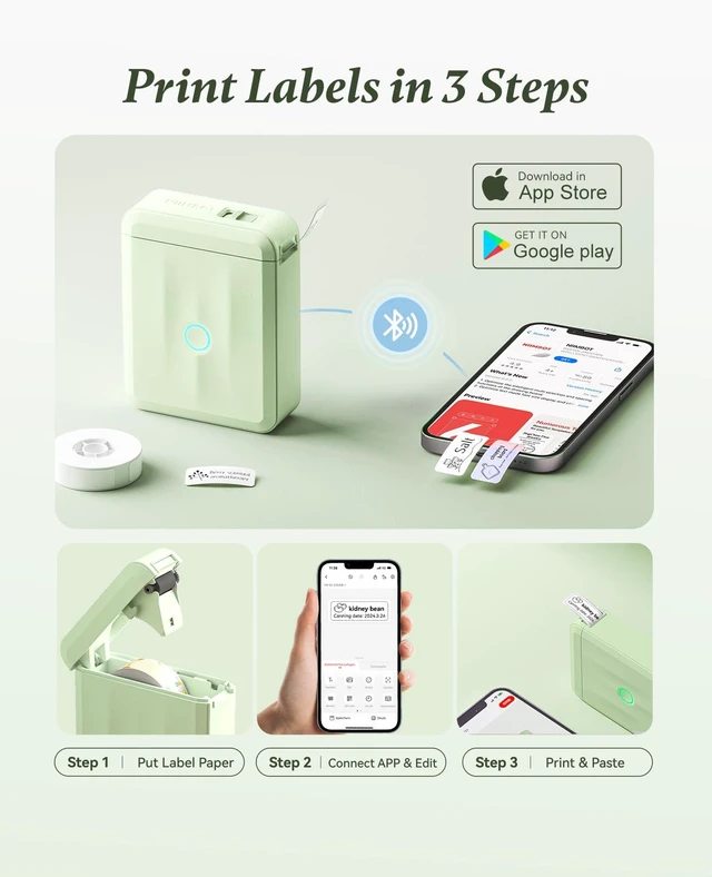 Alt view image 5 of 7 - D110 Label Maker Machine, Bluetooth Thermal Label Printer for School Home Office Organization, Mini Thermal Printer, Label Maker with 1 Label Tape, Green