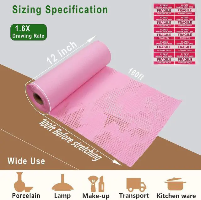 Alt view image 2 of 7 - Honeycomb Packing Paper, 12" x 100' Packing Paper Substitute Alternative for Bubble Cushioning Wrap for Moving Shipping Packaging Mailing, Recyclable Moving Supplies Bubble Packing Wrap Roll-Pink