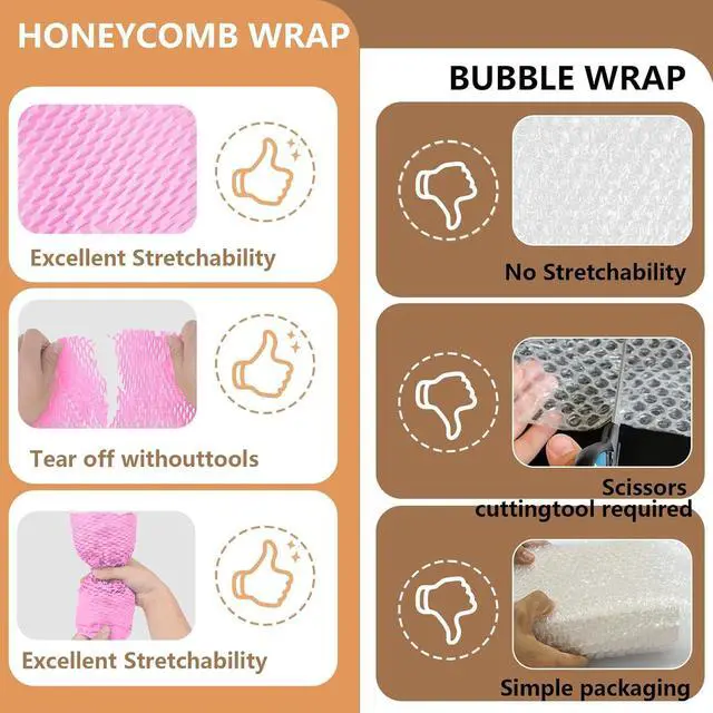 Alt view image 3 of 7 - Honeycomb Packing Paper, 12" x 100' Packing Paper Substitute Alternative for Bubble Cushioning Wrap for Moving Shipping Packaging Mailing, Recyclable Moving Supplies Bubble Packing Wrap Roll-Pink