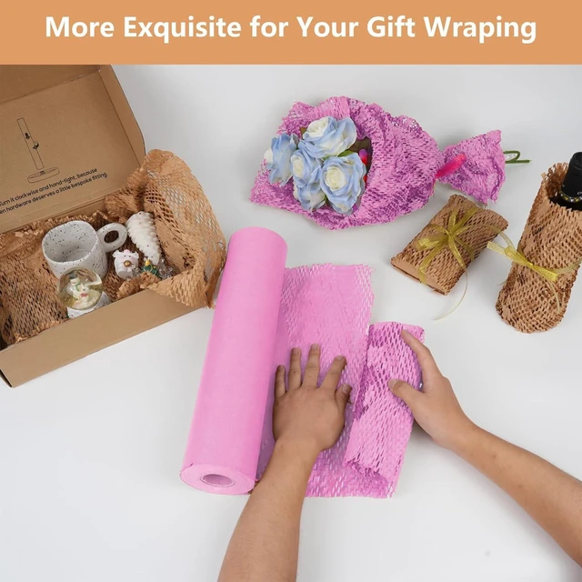Alt view image 4 of 7 - Honeycomb Packing Paper, 12" x 100' Packing Paper Substitute Alternative for Bubble Cushioning Wrap for Moving Shipping Packaging Mailing, Recyclable Moving Supplies Bubble Packing Wrap Roll-Pink