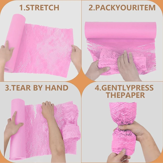 Alt view image 5 of 7 - Honeycomb Packing Paper, 12" x 100' Packing Paper Substitute Alternative for Bubble Cushioning Wrap for Moving Shipping Packaging Mailing, Recyclable Moving Supplies Bubble Packing Wrap Roll-Pink