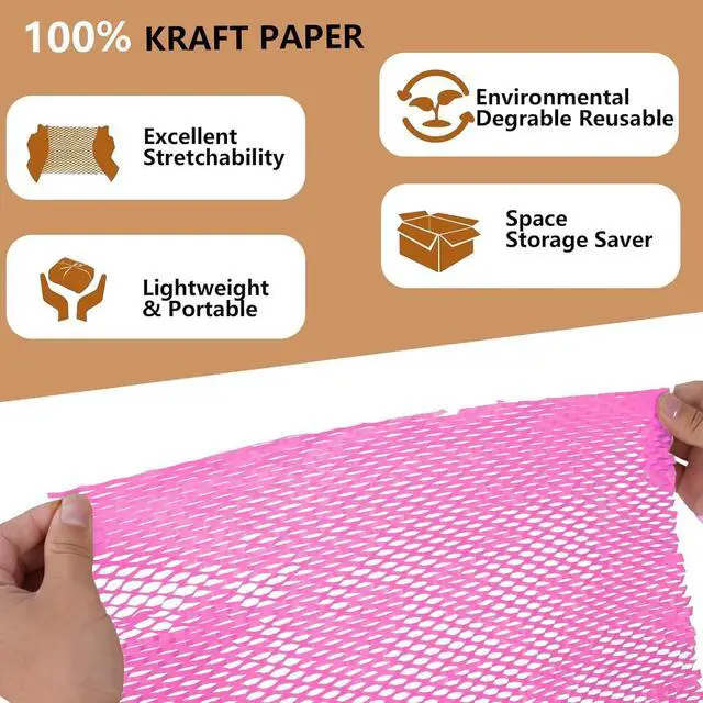 Alt view image 6 of 7 - Honeycomb Packing Paper, 12" x 100' Packing Paper Substitute Alternative for Bubble Cushioning Wrap for Moving Shipping Packaging Mailing, Recyclable Moving Supplies Bubble Packing Wrap Roll-Pink