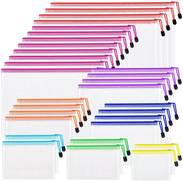 Main image of 30pcs Mesh Zipper Pouch Bags, 8 Sizes Plastic zippered Storage Bags for Organizing, Clear Pouches with Zipper, Waterproof Mesh Pouch for Office Supplies, Home Organize, Travel Storage