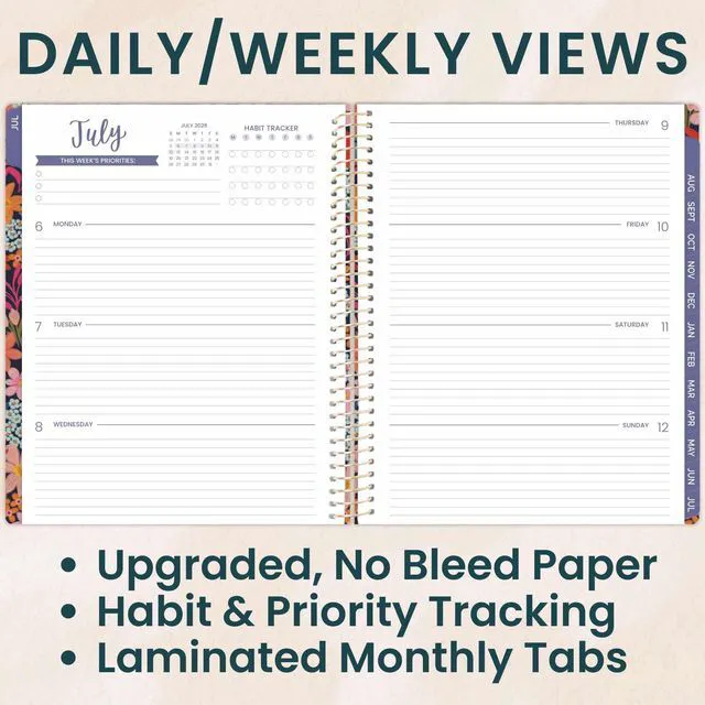 Alt view image 2 of 7 - 2026-2027 Planner (8.5 x 11") 13 Month Academic Year Organizer (July 2026 - July 2027) - Weekly & Monthly Agenda Book with Stickers & Tabs - Floral Fiesta