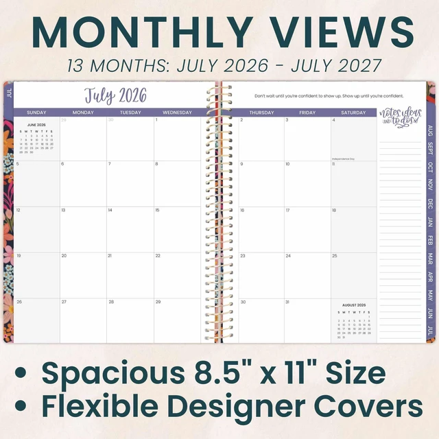 Alt view image 3 of 7 - 2026-2027 Planner (8.5 x 11") 13 Month Academic Year Organizer (July 2026 - July 2027) - Weekly & Monthly Agenda Book with Stickers & Tabs - Floral Fiesta