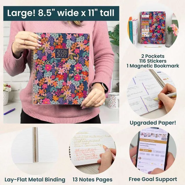 Alt view image 5 of 7 - 2026-2027 Planner (8.5 x 11") 13 Month Academic Year Organizer (July 2026 - July 2027) - Weekly & Monthly Agenda Book with Stickers & Tabs - Floral Fiesta