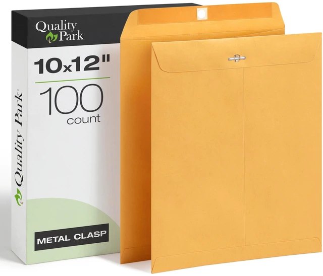 Main image of 10 x 12 Clasp Envelopes, 100 Pack, Document Envelopes with Gummed Flap, Heavyweight 28 lb Paper with Reinforced Holes and Double Prong Clasp, for Mailing and Storage, Brown Kraft