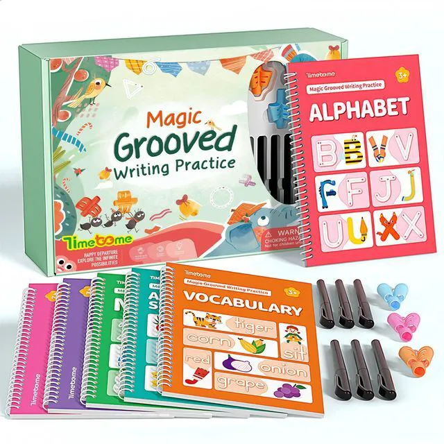 Main image of Magic Grooved Writing Practice Books for Kids 3-8 Reusable 3D Groove Handwriting Practice Workbooks for Kids, Large Preschool Writing Books with Disappearing Ink for Kids 5-7