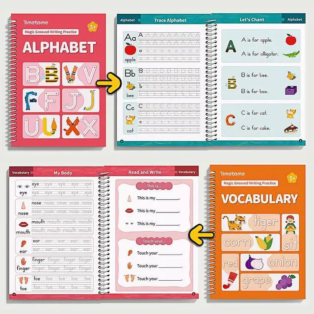 Alt view image 3 of 7 - Magic Grooved Writing Practice Books for Kids 3-8 Reusable 3D Groove Handwriting Practice Workbooks for Kids, Large Preschool Writing Books with Disappearing Ink for Kids 5-7