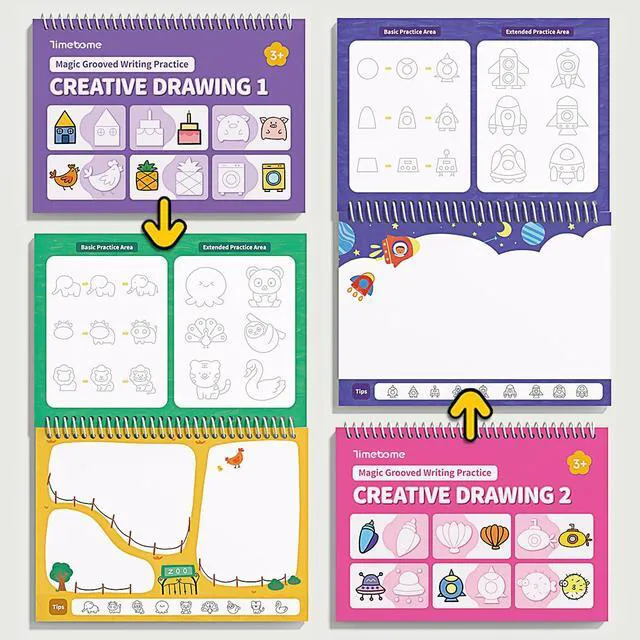 Alt view image 4 of 7 - Magic Grooved Writing Practice Books for Kids 3-8 Reusable 3D Groove Handwriting Practice Workbooks for Kids, Large Preschool Writing Books with Disappearing Ink for Kids 5-7