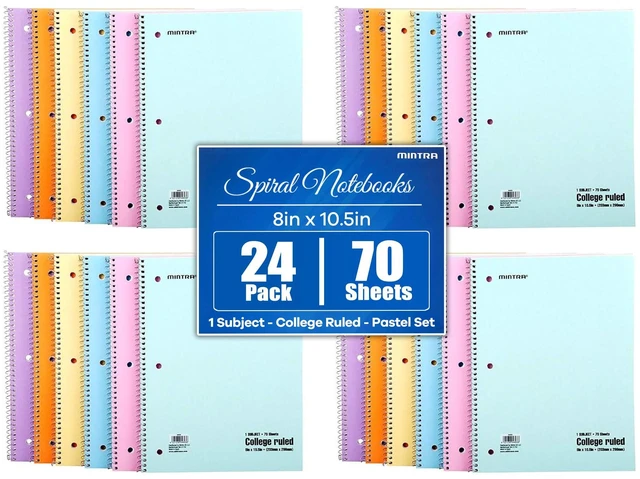 Main image of Spiral Notebooks Set - Pastel Colors, College Ruled, Journals for School, Work, Business, Aesthetic Stationery, Writing Pad, Teacher & Student Supplies, 70 Sheets Each, 24-Pack