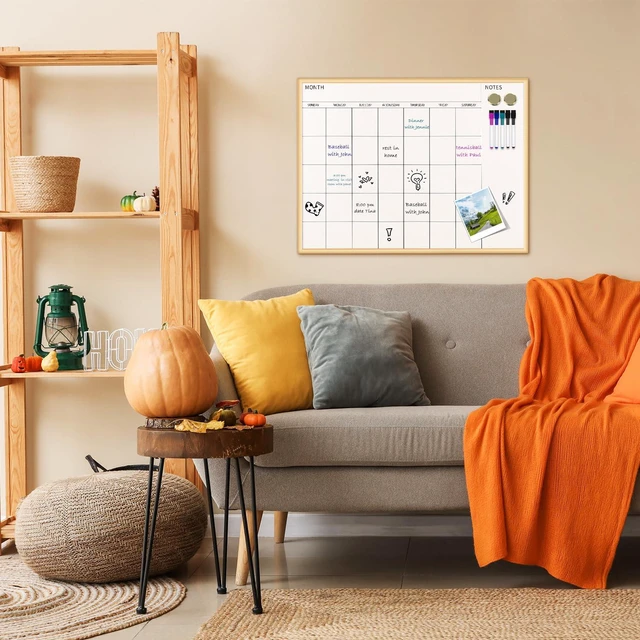 Alt view image 2 of 6 - Monthly Calendar Whiteboard, 30" x 20" Gold Wooden Frame Magnetic Dry Erase Calendar with 2 Magnets & 5 Whiteboard Pens, Monthly Calendar Whiteboard for Office School Home