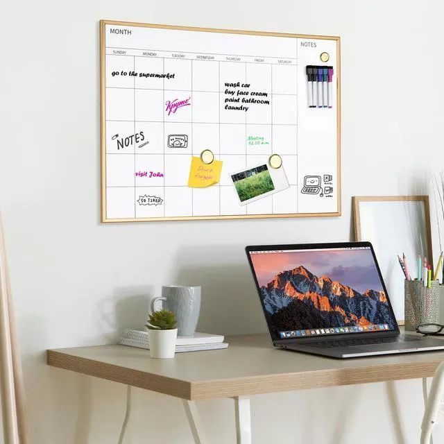 Alt view image 5 of 6 - Monthly Calendar Whiteboard, 30" x 20" Gold Wooden Frame Magnetic Dry Erase Calendar with 2 Magnets & 5 Whiteboard Pens, Monthly Calendar Whiteboard for Office School Home