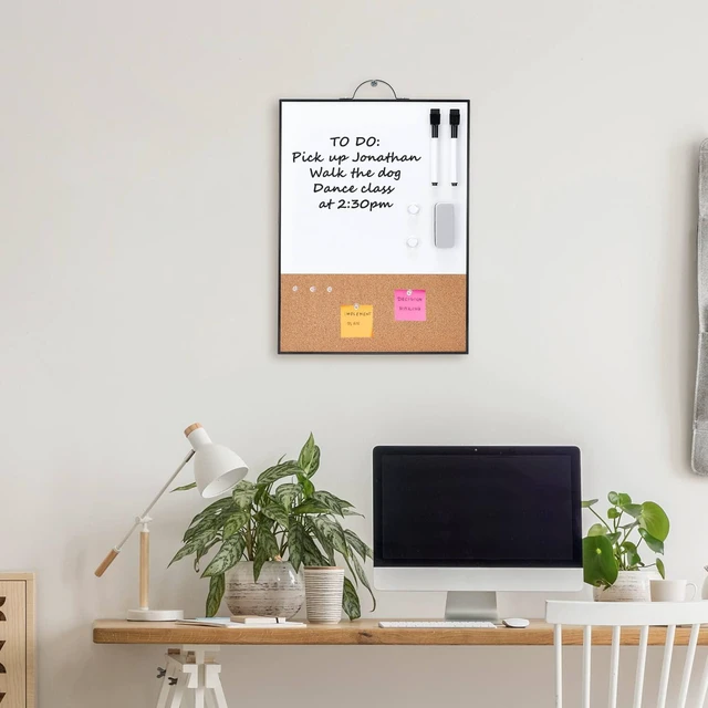 Alt view image 2 of 7 - Small Whiteboard Cork-Board - 16" X 12" Portable Aluminum Black Framed Magnetic Dry Erase Board, Small Bulletin Cork Board with Holder for Office, Home and School