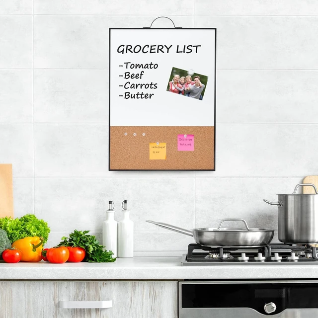 Alt view image 6 of 7 - Small Whiteboard Cork-Board - 16" X 12" Portable Aluminum Black Framed Magnetic Dry Erase Board, Small Bulletin Cork Board with Holder for Office, Home and School