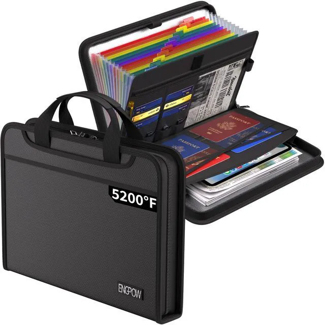 Main image of Accordion File Organizer, Fireproof 5200°F Expanding File Folder with 13 Pockets Document Organizer with Handle & Labels, Portable Home Office Travel Safe Storage for Letter A4 Files, Black