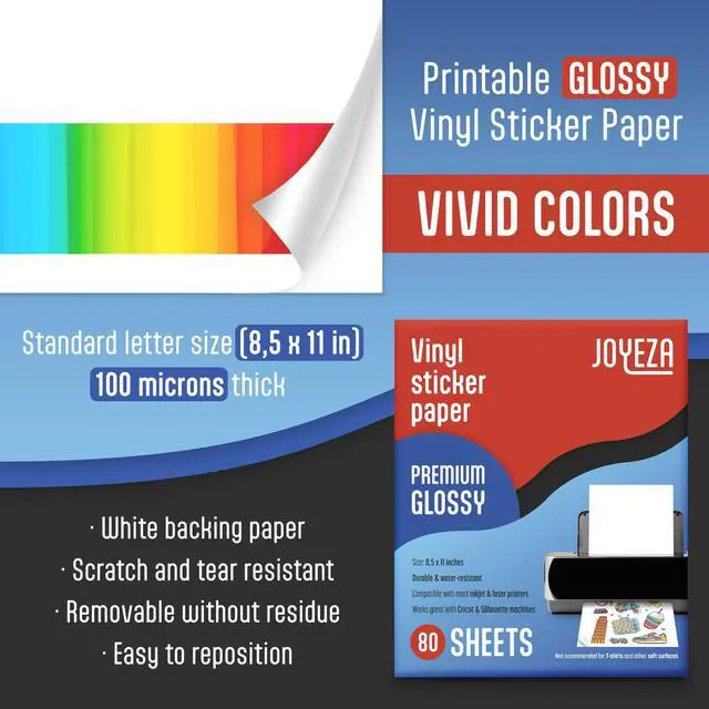 Alt view image 2 of 7 - Premium Printable Vinyl Sticker Paper for Inkjet Printer - 80 Sheets Glossy White Waterproof, Dries Quickly Vivid Colors, Holds Ink well - Inkjet & Laser Printer