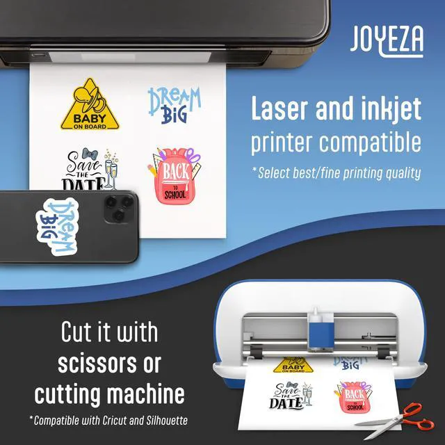 Alt view image 3 of 7 - Premium Printable Vinyl Sticker Paper for Inkjet Printer - 80 Sheets Glossy White Waterproof, Dries Quickly Vivid Colors, Holds Ink well - Inkjet & Laser Printer