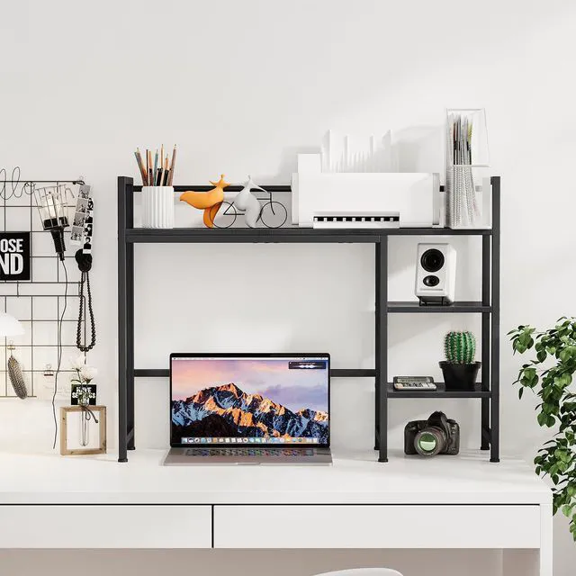 Alt view image 4 of 7 - Desk Shelf, 38.6" Desk Hutch for Computer Monitor, Desktop Organizer Shelf, 4 Tier Desk Display Rack, Wood Desktop Bookshelf Storage Rack for Home Office Dorm, Black