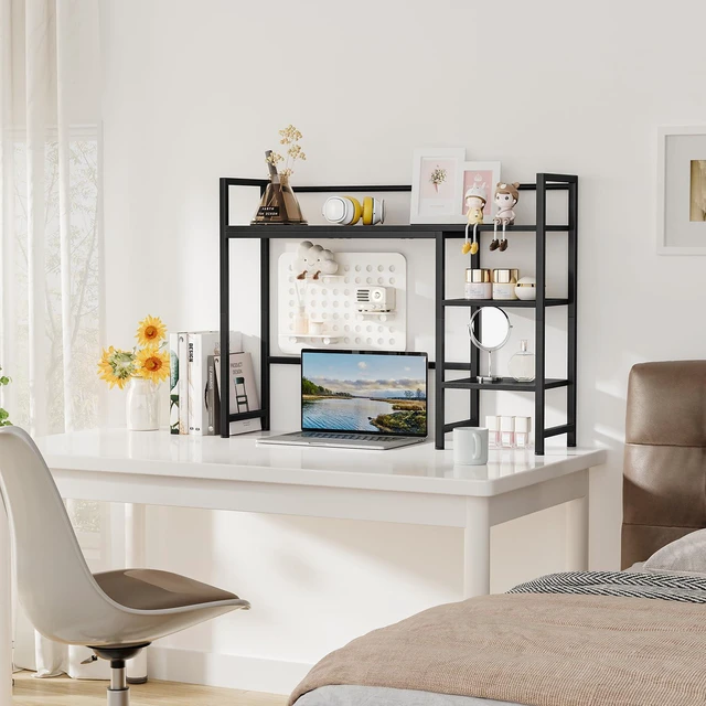 Alt view image 5 of 7 - Desk Shelf, 38.6" Desk Hutch for Computer Monitor, Desktop Organizer Shelf, 4 Tier Desk Display Rack, Wood Desktop Bookshelf Storage Rack for Home Office Dorm, Black