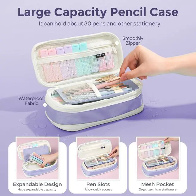 Alt view image 2 of 7 - School Supplies Stationary Set with Pencil Case, 39 PCS Purple Back to Schoo Supplies, Pen Case with 12 Highlighter, 5 Gel Pen, 6 Mechanical Pencil, Essentials for College, Nursing Student