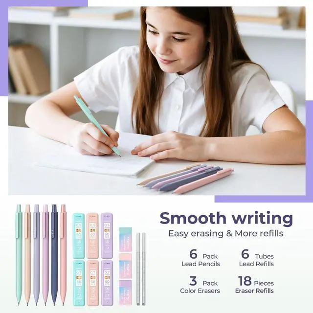 Alt view image 5 of 7 - School Supplies Stationary Set with Pencil Case, 39 PCS Purple Back to Schoo Supplies, Pen Case with 12 Highlighter, 5 Gel Pen, 6 Mechanical Pencil, Essentials for College, Nursing Student