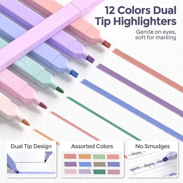 Alt view image 4 of 7 - School Supplies Stationary Set with Pencil Case, 39 PCS Purple Back to Schoo Supplies, Pen Case with 12 Highlighter, 5 Gel Pen, 6 Mechanical Pencil, Essentials for College, Nursing Student