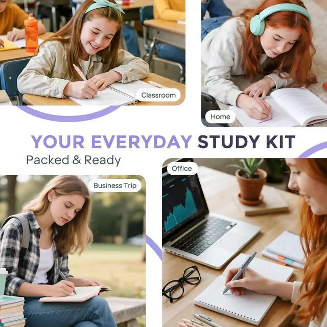 Alt view image 6 of 7 - School Supplies Stationary Set with Pencil Case, 39 PCS Purple Back to Schoo Supplies, Pen Case with 12 Highlighter, 5 Gel Pen, 6 Mechanical Pencil, Essentials for College, Nursing Student