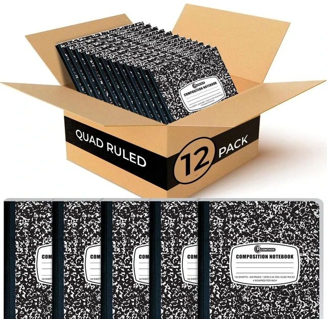 Main image of 12 Pack Graph Paper Composition Notebook, 4x4 Grid, 100 Sheets Graph Composition Notebook, 200 Pages, Bulk Grid Composition Notebooks, Black Marble Hard Cover Quad Ruled Notebooks