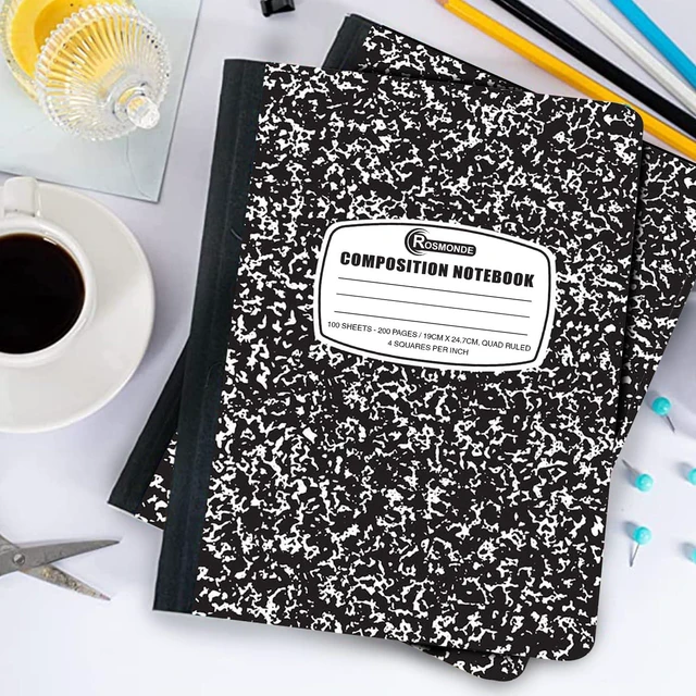 Alt view image 7 of 7 - 12 Pack Graph Paper Composition Notebook, 4x4 Grid, 100 Sheets Graph Composition Notebook, 200 Pages, Bulk Grid Composition Notebooks, Black Marble Hard Cover Quad Ruled Notebooks